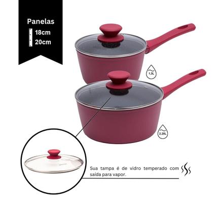 Imagem de Jogo De Panelas Ceramica Antiaderente Indução Mimo Style Cook Red 10 Peças Conjunto Com Caçarola Frigideira E Utensílios
