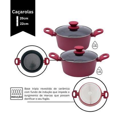Imagem de Jogo De Panelas Ceramica Antiaderente Indução Mimo Style Cook Red 10 Peças Conjunto Com Caçarola Frigideira E Utensílios