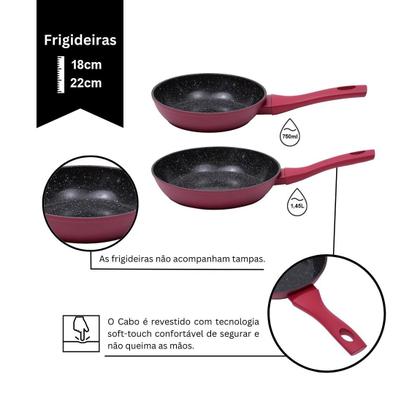 Imagem de Jogo De Panelas Ceramica Antiaderente Indução Mimo Style Cook Red 10 Peças Conjunto Com Caçarola Frigideira E Utensílios