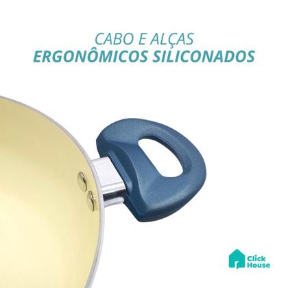 Imagem de Jogo De Panelas Cerâmica Antiaderente Indução Tampa Silicone Fogão Cooktop 2 Peças