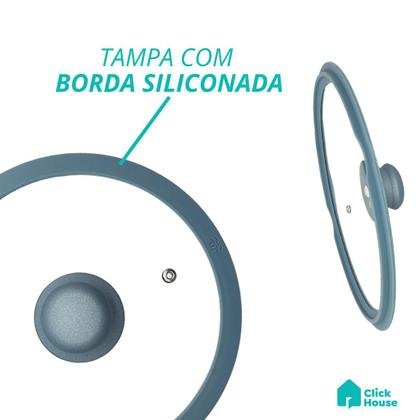 Imagem de Jogo De Panelas Cerâmica Antiaderente Indução Tampa Silicone Fogão Cooktop 2 Peças
