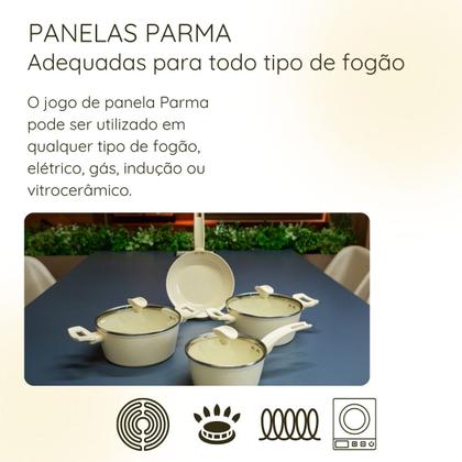 Imagem de Jogo de Panelas Cerâmica Marmorizado Antiaderente Parma Conjunto Caçarolas Indução Cozinha Lua de Mel Revestimento Cerâmico Não Gruda Tampa de Vidro