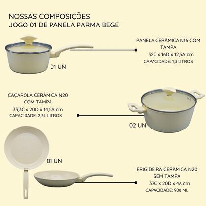 Imagem de Jogo de Panelas Cerâmica Marmorizado Antiaderente Parma Conjunto Caçarolas Indução Cozinha Lua de Mel Revestimento Cerâmico Não Gruda Tampa de Vidro