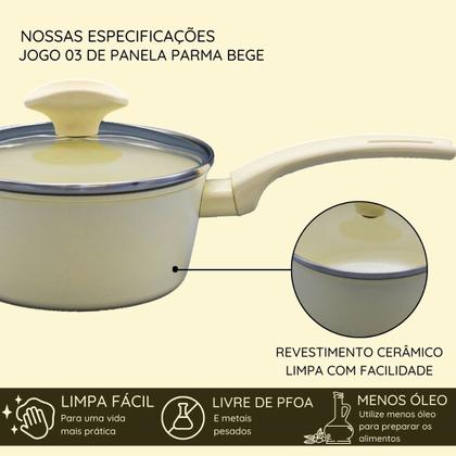 Imagem de Jogo de Panelas Cerâmica Marmorizado Antiaderente Parma Conjunto Caçarolas Indução Cozinha Lua de Mel Revestimento Cerâmico Não Gruda Tampa de Vidro