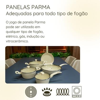 Imagem de Jogo de Panelas Cerâmica Marmorizado Antiaderente Parma Conjunto Caçarolas Indução Cozinha Lua de Mel Revestimento Cerâmico Não Gruda Tampa de Vidro