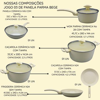 Imagem de Jogo de Panelas Cerâmica Marmorizado Antiaderente Parma Conjunto Caçarolas Indução Cozinha Lua de Mel Revestimento Cerâmico Não Gruda Tampa de Vidro