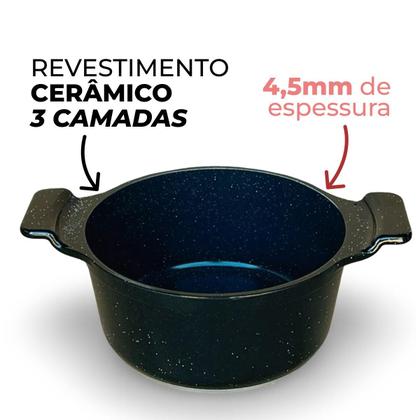 Imagem de Jogo De Panelas Cerâmica Preta Antiaderente 5 Peças Preto Tampa De Vidro Alça de Alumínio