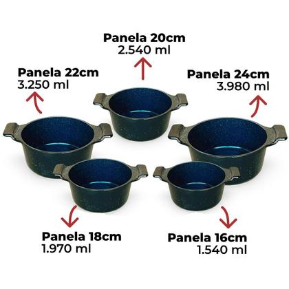 Imagem de Jogo De Panelas Cerâmica Preta Antiaderente 5 Peças Preto Tampa De Vidro Alça de Alumínio