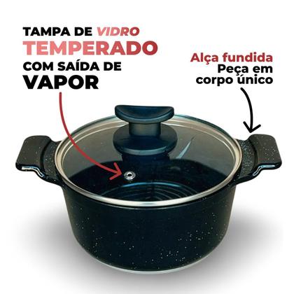 Imagem de Jogo De Panelas Cerâmica Preta Antiaderente 5 Peças Preto Tampa De Vidro Alça de Alumínio
