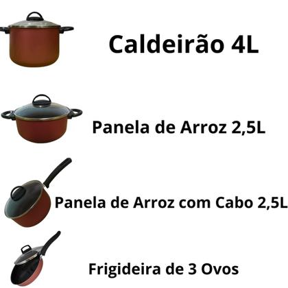 Imagem de Jogo De Panelas Com 4 Teflon Frigideira E Panelas Vermelho - RL