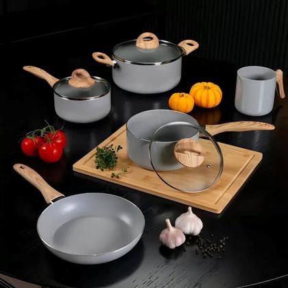 Imagem de Jogo de Panelas com Revestimento Ceramico Antiaderente 5 Peças Gris Ceramic Life Easy
