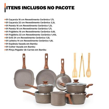 Imagem de Jogo de Panelas Completo 11 Peças Revestimento Cerâmico Premium Indução