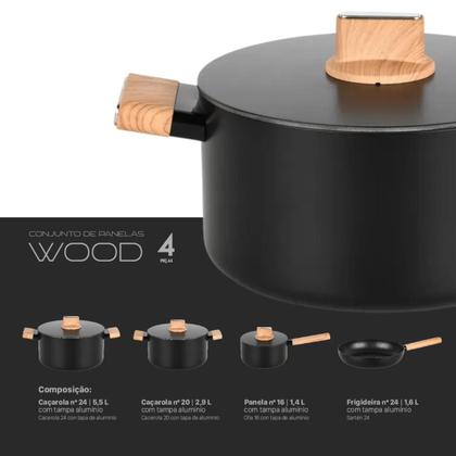 Imagem de Jogo de Panelas Conjunto Antiaderente Cerâmico Alumínio Forjado Concept Wood Kit 4 Peças