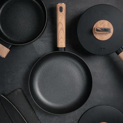 Imagem de Jogo de Panelas Conjunto Antiaderente Cerâmico Alumínio Forjado Concept Wood Kit 4 Peças