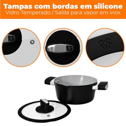 Imagem de Jogo de Panelas de Indução Antiaderente Cerâmica Chicago Preto 4 peças - Casambiente