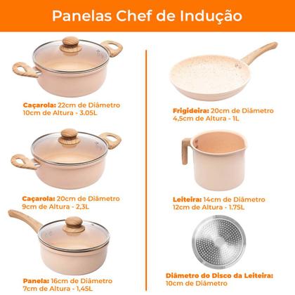 Imagem de Jogo de Panelas de Indução Antiaderente Cerâmica Granito Chef Bege 5 peças - Lyor