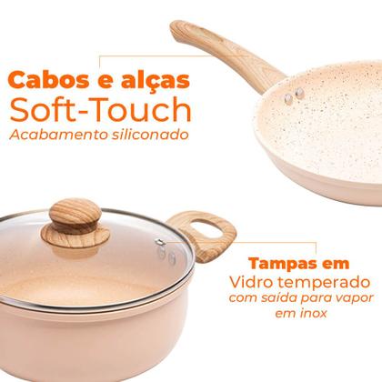 Imagem de Jogo de Panelas de Indução Antiaderente Cerâmica Granito Chef Bege 5 peças - Lyor