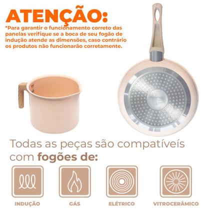 Imagem de Jogo de Panelas de Indução Antiaderente Cerâmica Granito Chef Bege 5 peças - Lyor