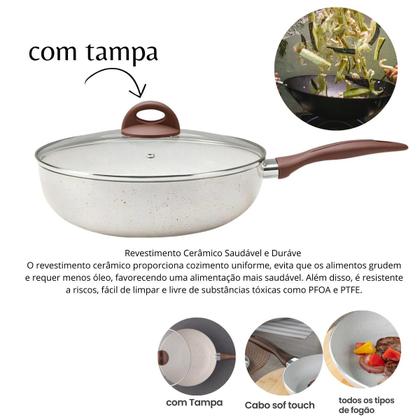 Imagem de Jogo De Panelas De Indução Cerâmiclife Vanilla 5pcs Brinox com frigideira wok 28cm