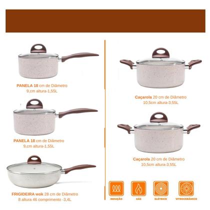 Imagem de Jogo De Panelas De Indução Cerâmiclife Vanilla 5pcs Brinox com frigideira wok 28cm