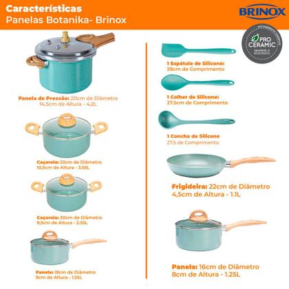 Imagem de Jogo de Panelas de Indução Com Panela de Pressão CeramicLife Botanika 9 Peças - Brinox