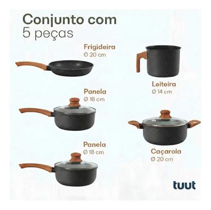 Imagem de Jogo de Panelas de Indução com Revestimento Cerâmico Antiaderente Tuut Ecoglide 5 Peças