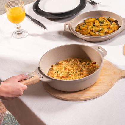 Imagem de Jogo de Panelas Empilhável Brinox Loft 7 Peças Antiaderente Ceramic Life, Cabo Removível e Fundo de Indução - Areia