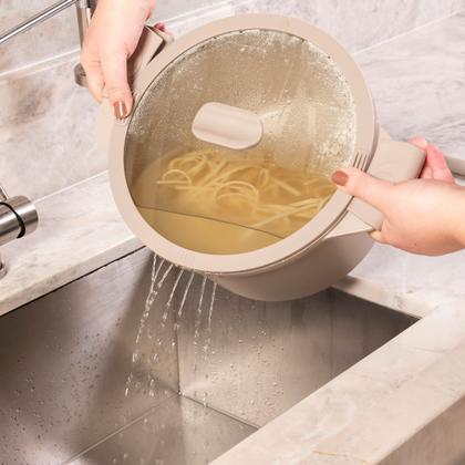 Imagem de Jogo de Panelas Empilhável Brinox Loft 7 Peças Antiaderente Ceramic Life, Cabo Removível e Fundo de Indução - Areia