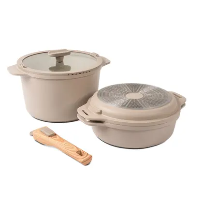 Imagem de Jogo de Panelas Empilhável Brinox Loft 7 Peças Antiaderente Ceramic Life, Cabo Removível e Fundo de Indução - Areia