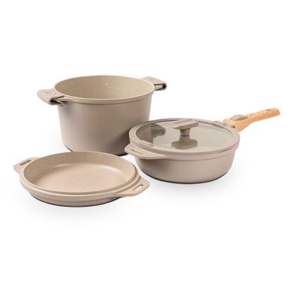 Imagem de Jogo de Panelas Empilhável Brinox Loft 7 Peças Antiaderente Ceramic Life, Cabo Removível e Fundo de Indução - Areia
