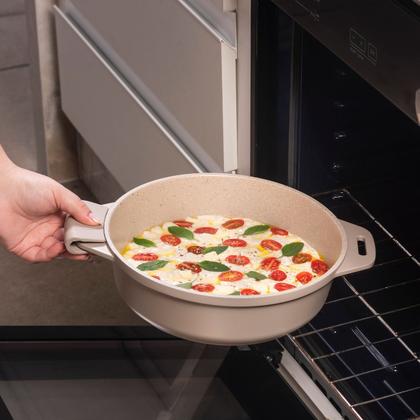 Imagem de Jogo de Panelas Empilhável Brinox Loft 7 Peças Antiaderente Ceramic Life, Cabo Removível e Fundo de Indução - Areia