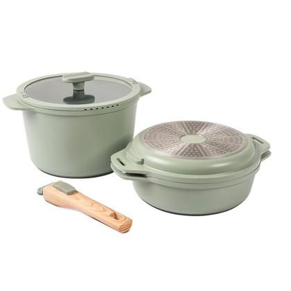 Imagem de Jogo de Panelas Empilhável Brinox Loft 7 Peças Antiaderente Ceramic Life, Cabo Removível e Fundo de Indução  Verde