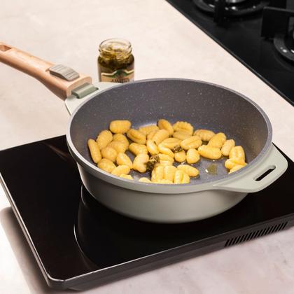 Imagem de Jogo de Panelas Empilhável Brinox Loft 7 Peças Antiaderente Ceramic Life, Cabo Removível e Fundo de Indução  Verde