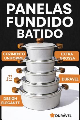 Imagem de Jogo de Panelas Extra Grossas em Alumínio Fundido Batido tampa Fundido 5 Peças Branco