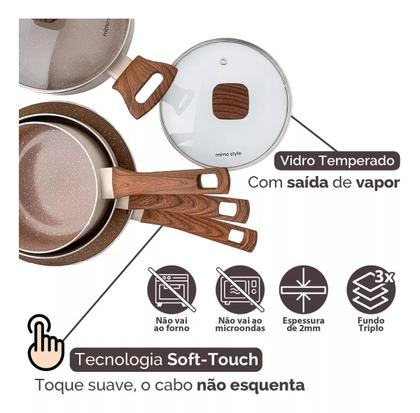 Imagem de Jogo De Panelas Fogão Indução Antiaderente Cerâmica 10 Peças Mimo Crema