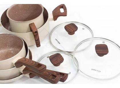 Imagem de Jogo De Panelas Fogão Indução Antiaderente Cerâmica 5 Peças Mimo Crema