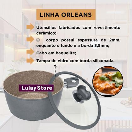 Imagem de Jogo de Panelas Granito Marmorizado Antiaderente Orleans Conjunto Caçarolas Indução Cozinha Lua de Mel Revestimento Cerâmico Não Gruda Tampa de Vidro