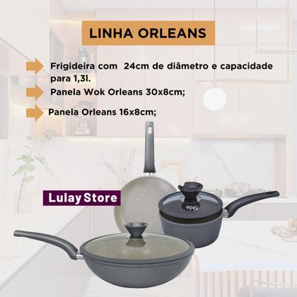 Imagem de Jogo de Panelas Granito Marmorizado Antiaderente Orleans Conjunto Caçarolas Indução Cozinha Lua de Mel Revestimento Cerâmico Não Gruda Tampa de Vidro