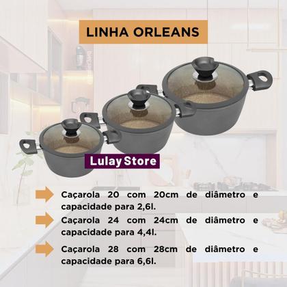 Imagem de Jogo de Panelas Granito Marmorizado Antiaderente Orleans Conjunto Caçarolas Indução Cozinha Lua de Mel Revestimento Cerâmico Não Gruda Tampa de Vidro