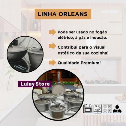 Imagem de Jogo de Panelas Granito Marmorizado Antiaderente Orleans Conjunto Caçarolas Indução Cozinha Lua de Mel Revestimento Cerâmico Não Gruda Tampa de Vidro