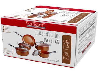 Imagem de Jogo de Panelas Hauskraft Antiaderente de Alumínio - Dourado 5 Peças Zahtar