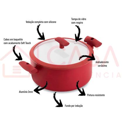 Imagem de Jogo de Panelas Hercules Revestimento Ceramico Indução 4 Peças Antiaderente Vermelho