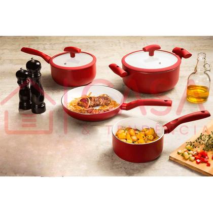 Imagem de Jogo de Panelas Hercules Revestimento Ceramico Indução 4 Peças Antiaderente Vermelho