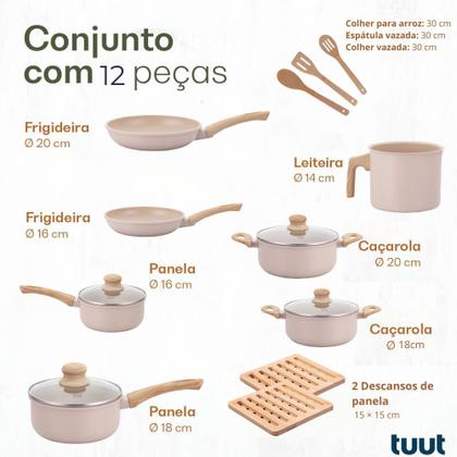 Imagem de Jogo de Panelas Indução Antiaderente, Fundo Triplo, Revestimento Cerâmico, Alumínio Ecoglide e Tampas de Vidro