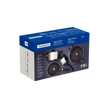 Imagem de Jogo de Panelas Indução Tramontina Solar Inox 4 Peças com Revestimento Ceramico e Fundo Triplo