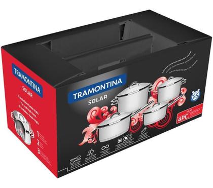 Imagem de Jogo De Panelas Inox Tramontina Indução Gás 4 Peças Solar Clean Fundo Triplo