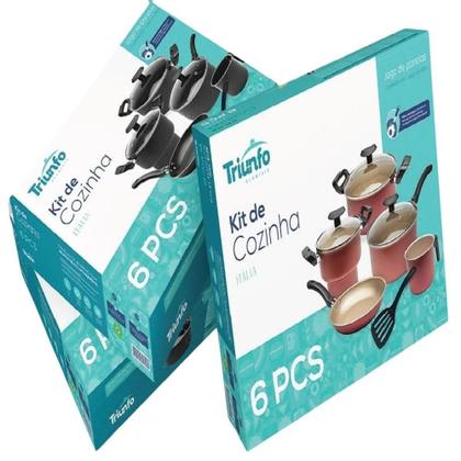 Imagem de Jogo de Panelas Itália Antiaderente com cuscuzeira Preta 6 Peças Triunfo