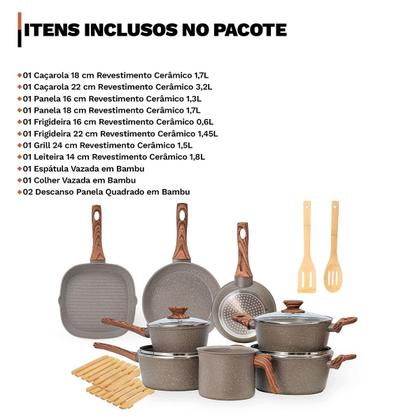 Imagem de Jogo de Panelas Premium 12 Peças Revestimento Cerâmico Antiaderente Indução