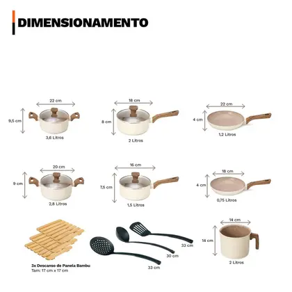 Imagem de Jogo de Panelas Premium 13 Peças 2mm Revestimento Cerâmico Antiaderente Indução