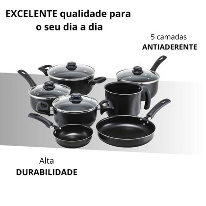 Imagem de Jogo de panelas premium antiaderente 7 pecas preto com tampa de vidro